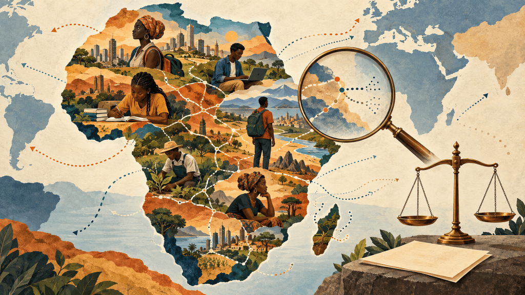 Carte de l’Afrique illustrant la jeunesse démographique et les différents types de migrations