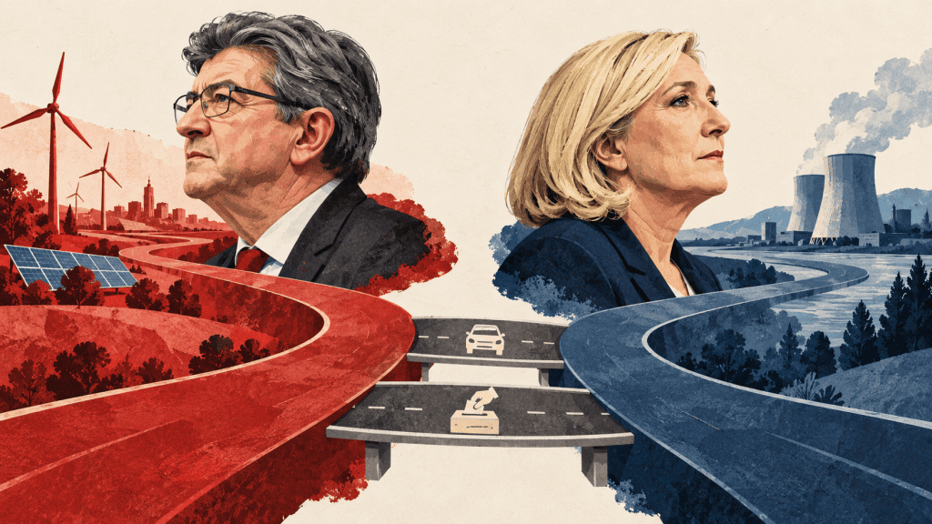 Illustration comparant les convergences et divergences entre Jean-Luc Mélenchon et Marine Le Pen