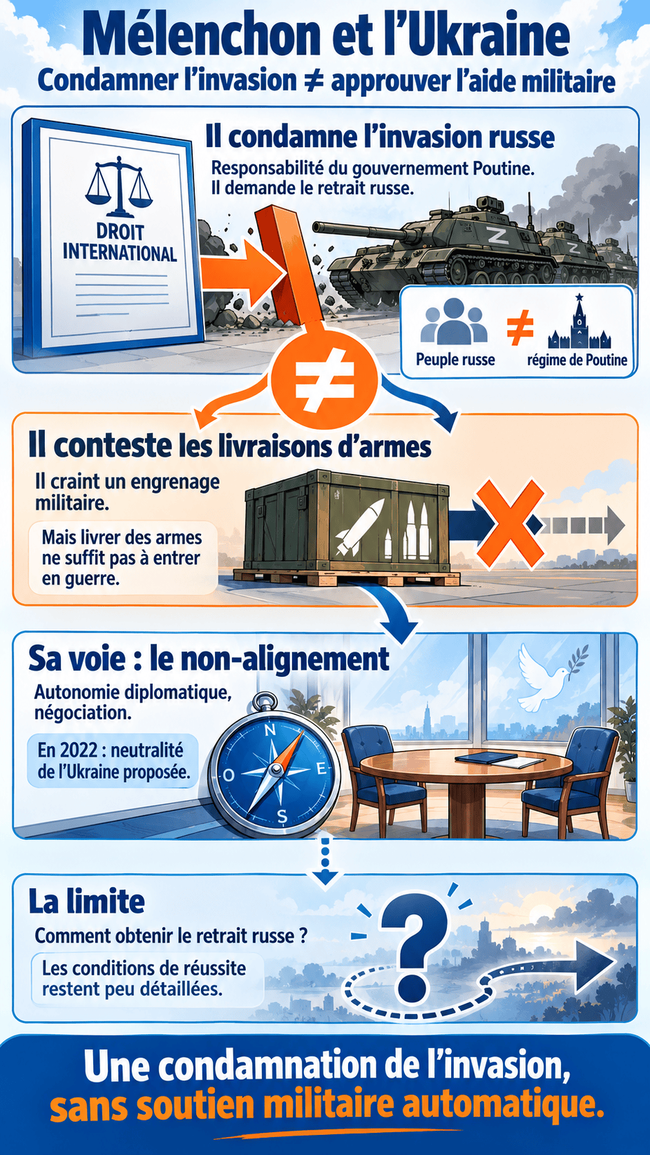 Infographie : Ukraine : la position de Jean-Luc Mélenchon ne se résume ni au soutien militaire ni à l’alignement sur Moscou