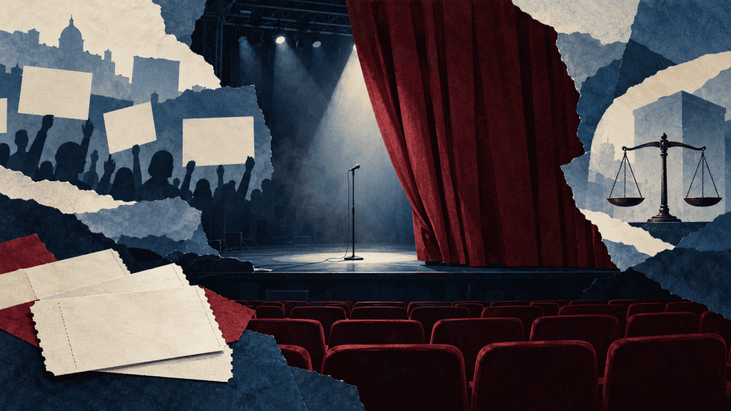Scène de concert vide après l’annulation d’une tournée